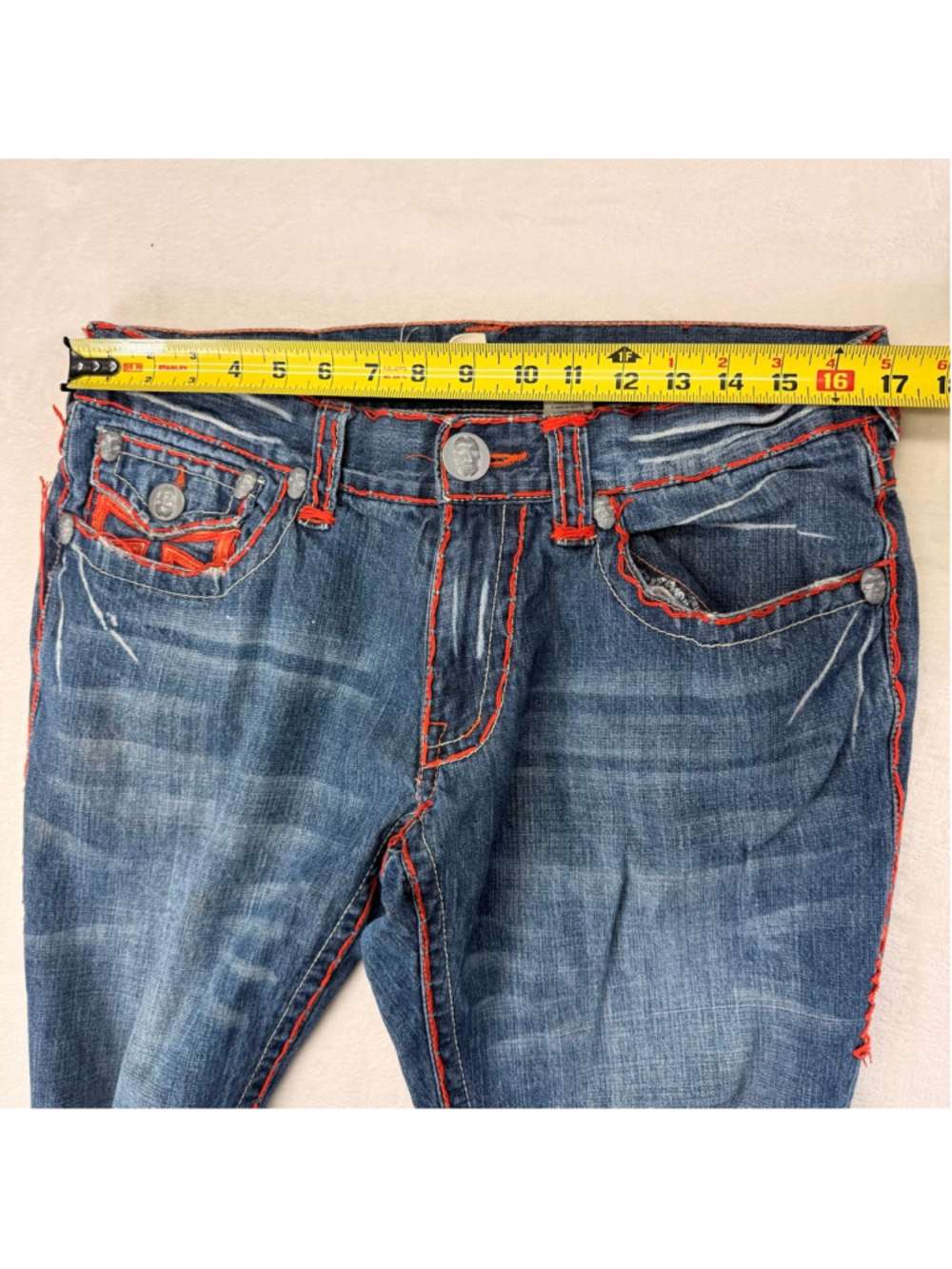 Women's Laguna Beach Vintage Y2K Boot Cut Jeans Red Stitching Skulls Size 34 - Picture 16 of 16